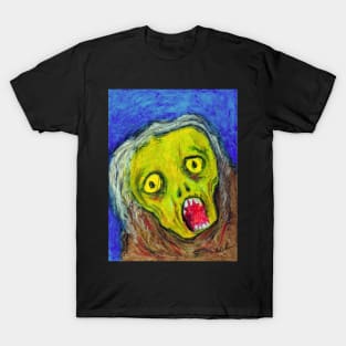 Hand drawn of a Halloween ghoul ghost screaming and terrified by fear. T-Shirt